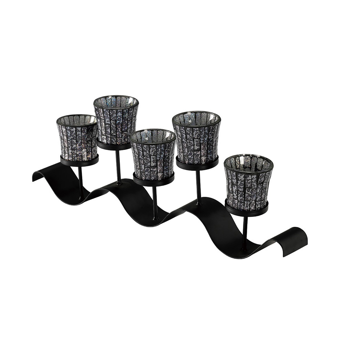 (DH) Silvia Mosaic Candle Holder Black/Chrome