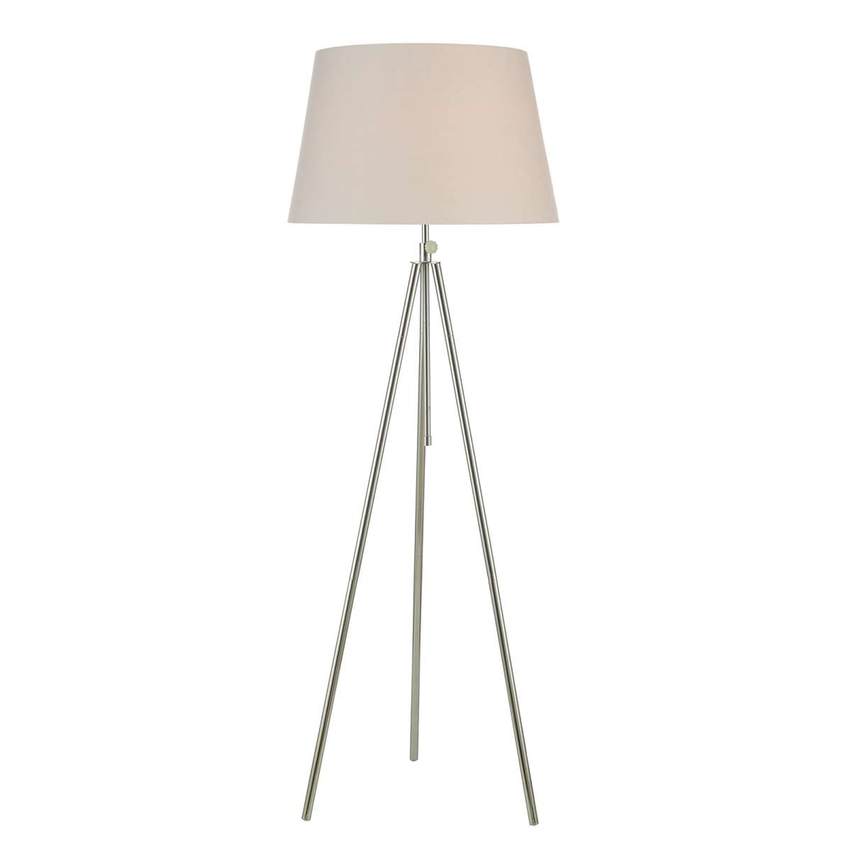 Ska 1 Light E27 Polished Chrome Adjustable Tripod Floor Lamp With Foot Switch C/W Chalote Cream Cotton Tapered 45cm Armario Shade