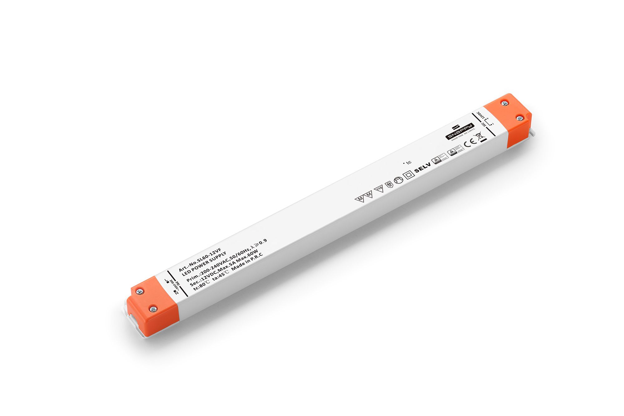 SL, 60W, Constant Voltage Non Dimmable PC LED Driver, 12VDC,IP20, Screw Connection, 3 yrs Warranty.
