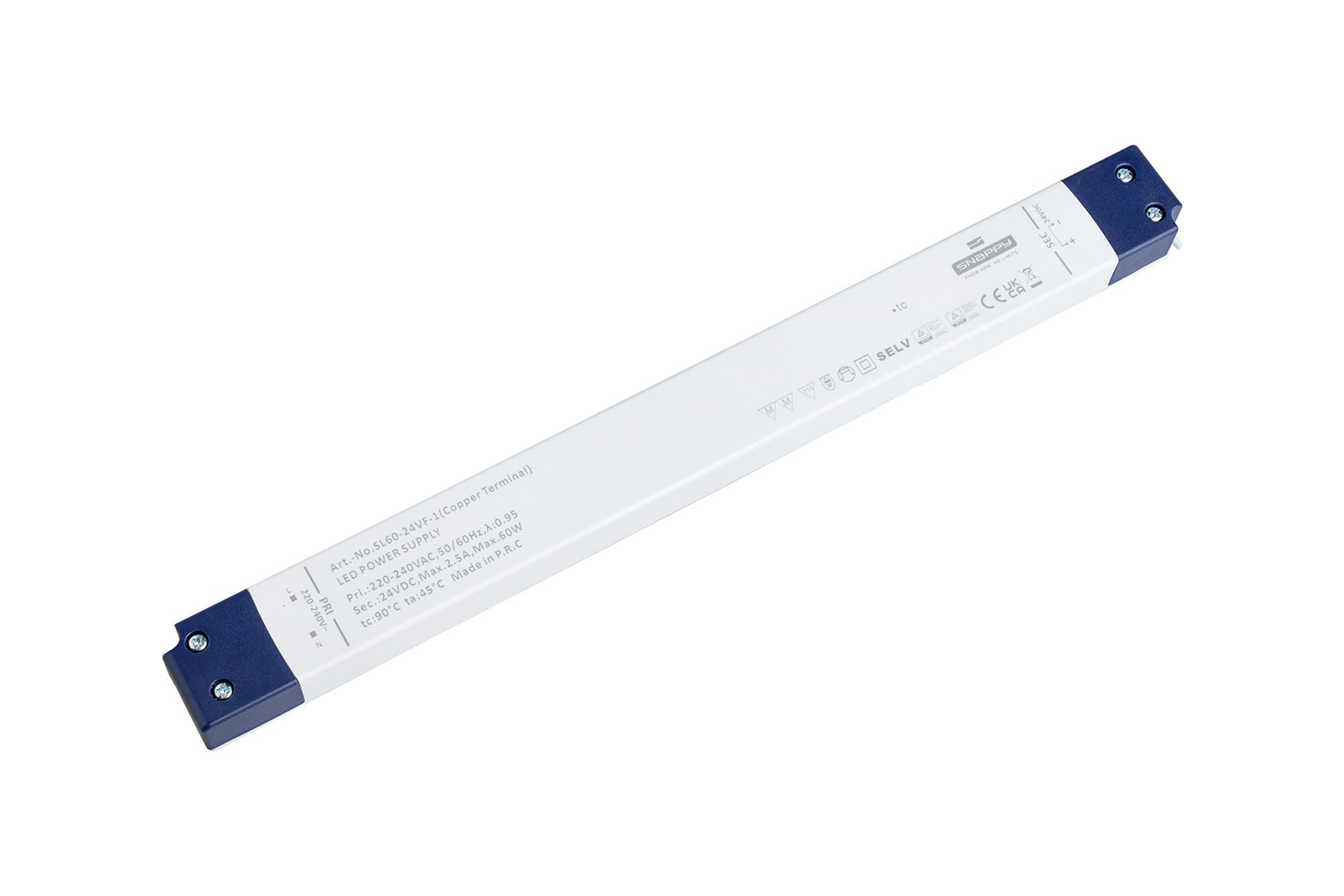 SL, 60W, Constant Voltage Non Dimmable PC LED Driver,24VDC, IP20, Screw Connection, 3yrs Warranty.