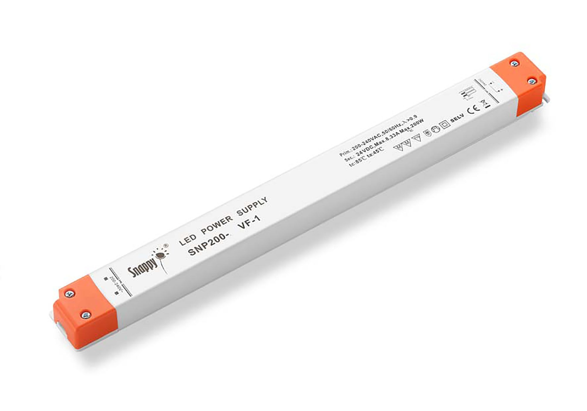 SNP, 200W, Constant Voltage Non-Dimmable PC LED Driver, 24VDC, IP20, Screw Connection, 5 yrs Warranty.