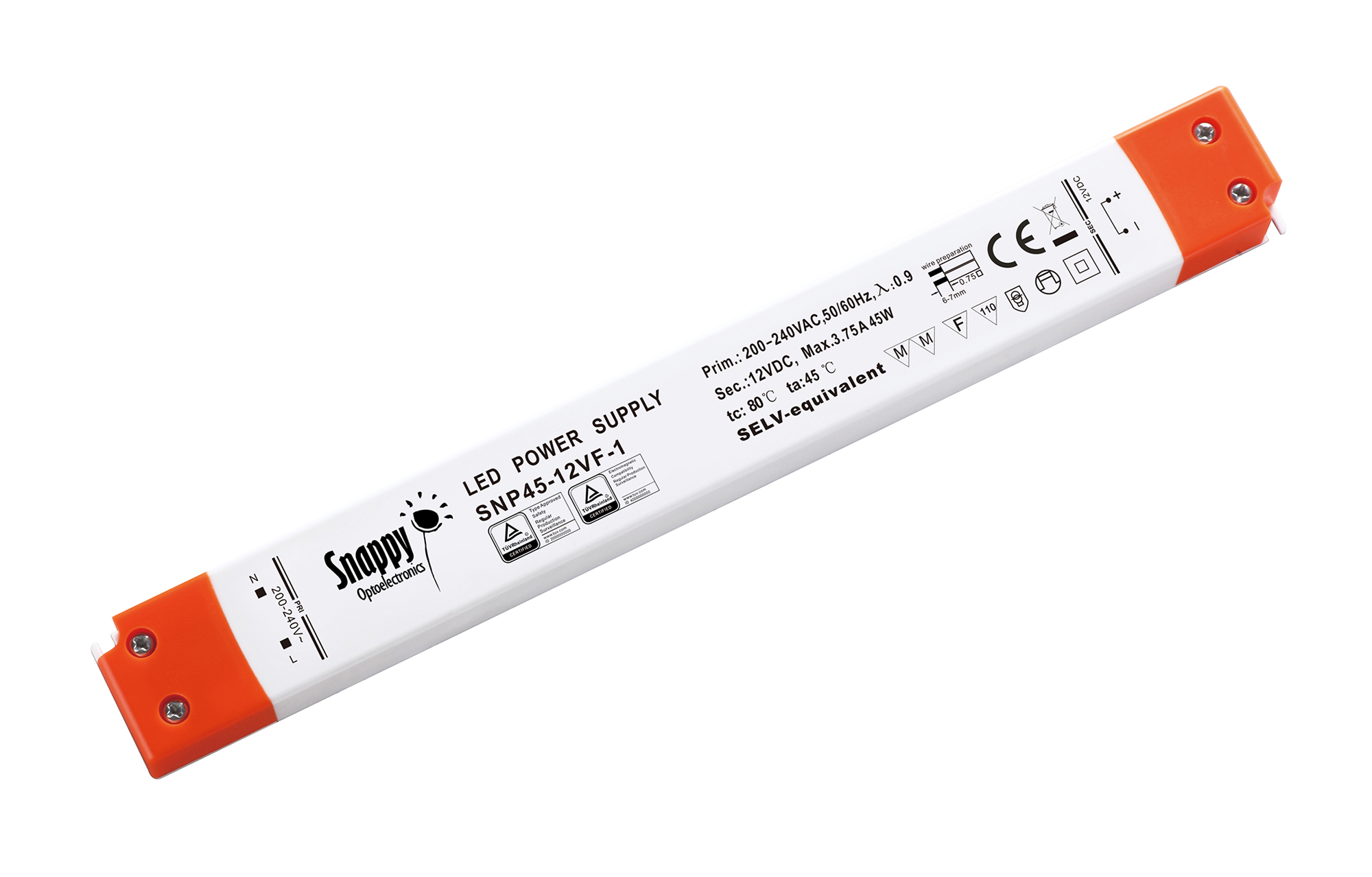 SNP, 45W, Constant Voltage Non-Dimmable PC Linetype LED Driver, 12VDC, IP20, Screw Connection, 5 yrs Warranty