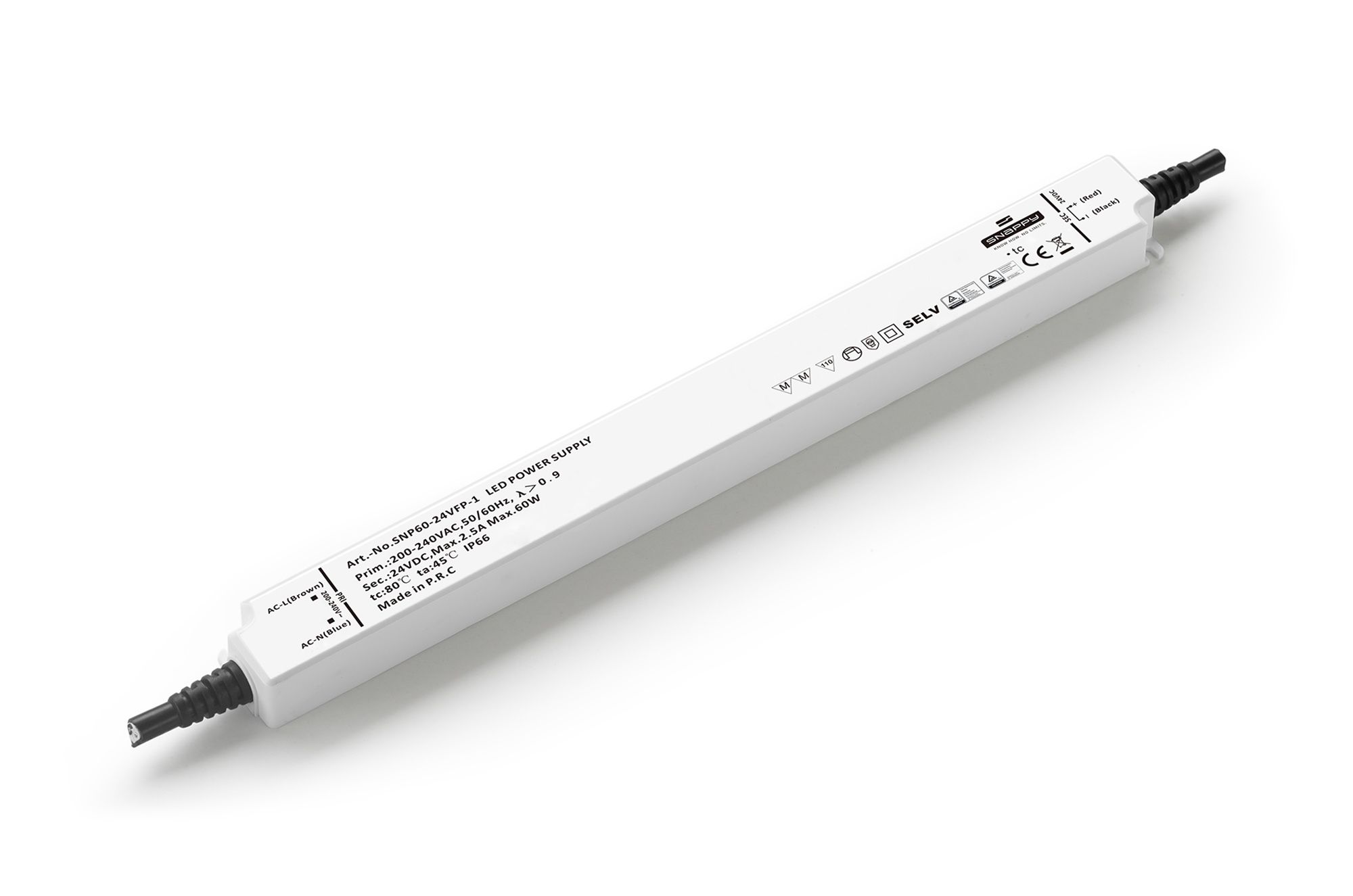 SNP, 60W, Constant Voltage Non-Dimmable Linetype LED Driver, 24VDC,  IP66, 30cm Prewired Cable, 5 yrs Warranty