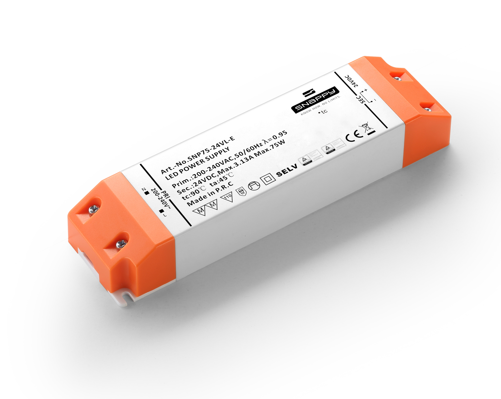 SNP, 75W, Constant Voltage Non Dimmable PC Line type LED Driver, 24VDC , IP20, Screw Connection, 3yrs Warranty.