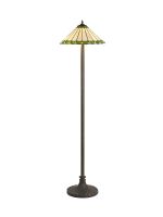 Sonoma 2 Light Stepped Design Floor Lamp E27 With 40cm Tiffany Shade, Green/Cream/Crystal/Aged Antique Brass