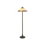 Sonoma 2 Light Stepped Design Floor Lamp E27 With 40cm Tiffany Shade, Amber/Cream/Crystal/Aged Antique Brass
