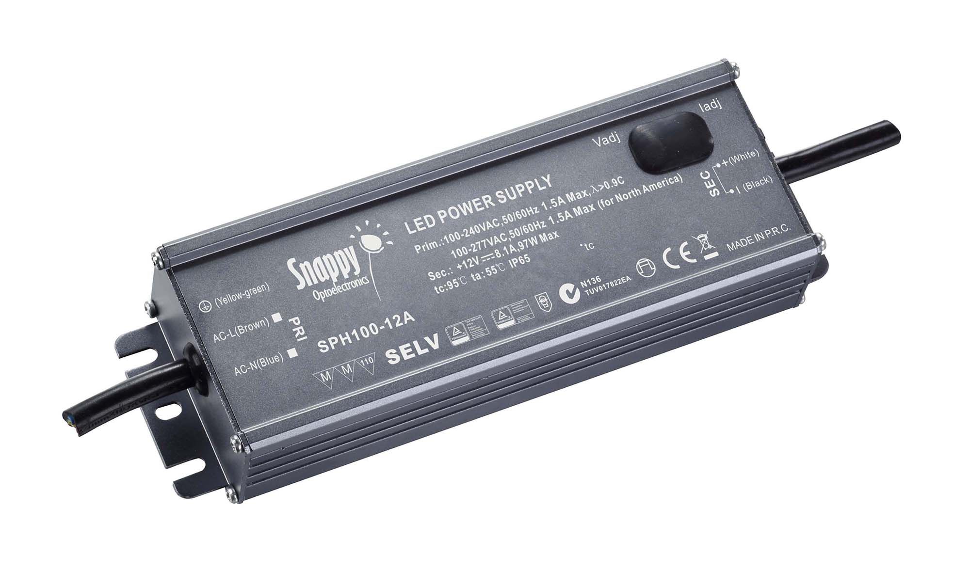 SPH, 100W, CV & CC Non-Dimmable Metal LED Driver, 12VDC,  IP65, 30cm Prewired Cable, 5 yrs Warranty