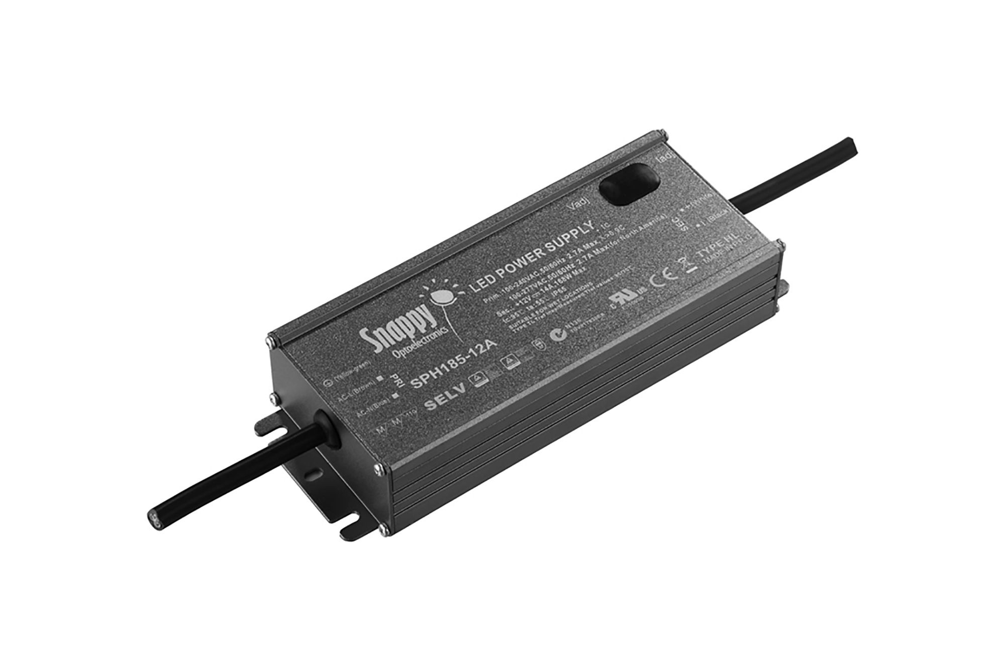 SPH, 185W, CV Non-Dimmable Metal LED Driver, 36VDC, IP65, 30cm Prewired Cable, 5 yrs Warranty