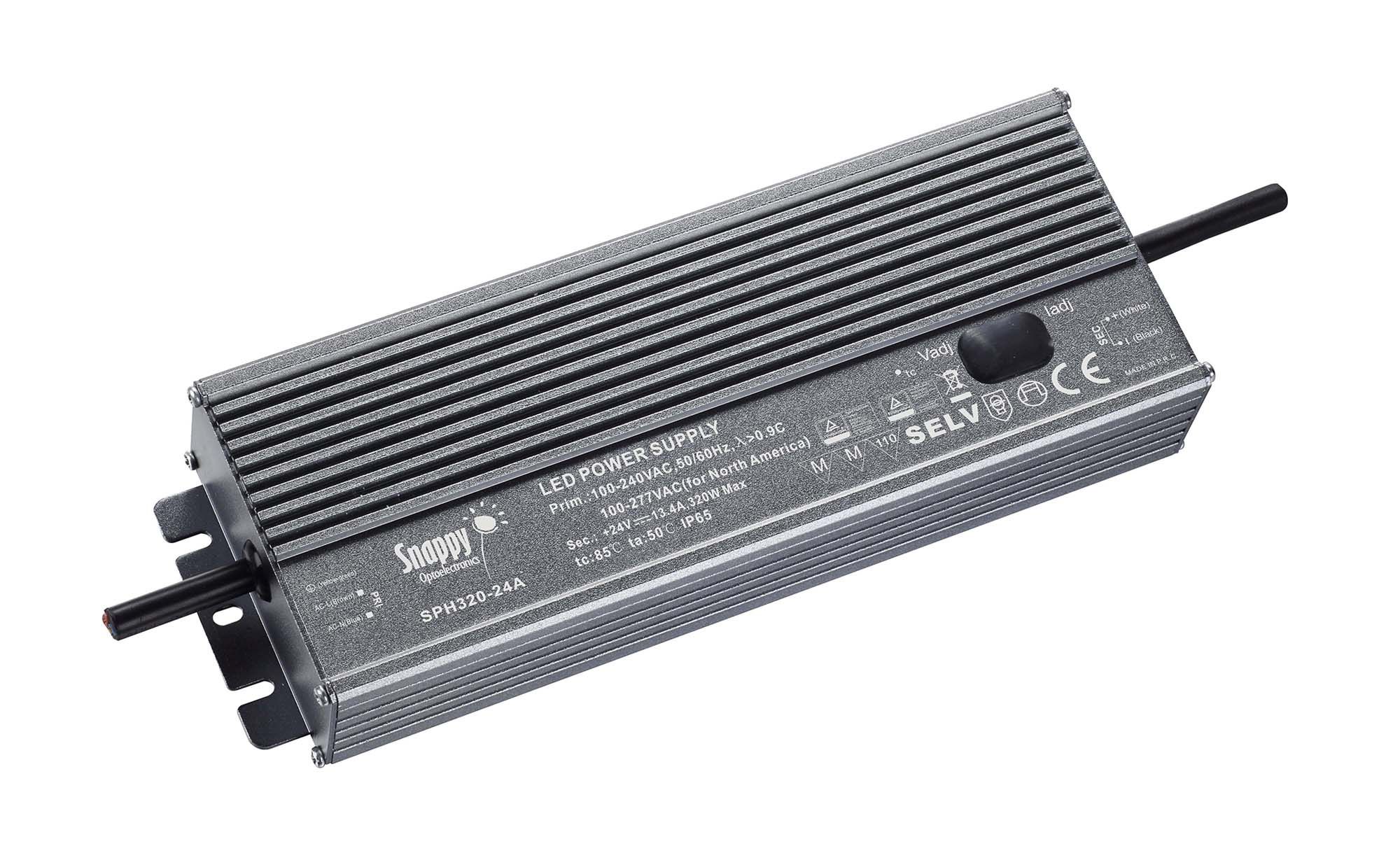 SPH, 320W, CV & CC Non-Dimmable Metal LED Driver, 24VDC,  IP65, 30cm Prewired Cable, 5 yrs Warranty