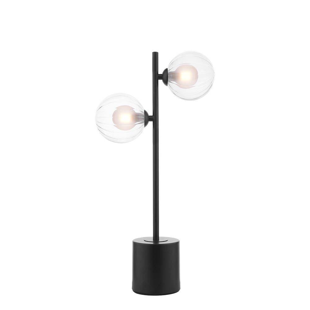 Chilacayote 2 Light G9 Matt Black Table Lamp C/W Inline Switch C/W 12cm Opal & Clear Ribbed Glass Shades