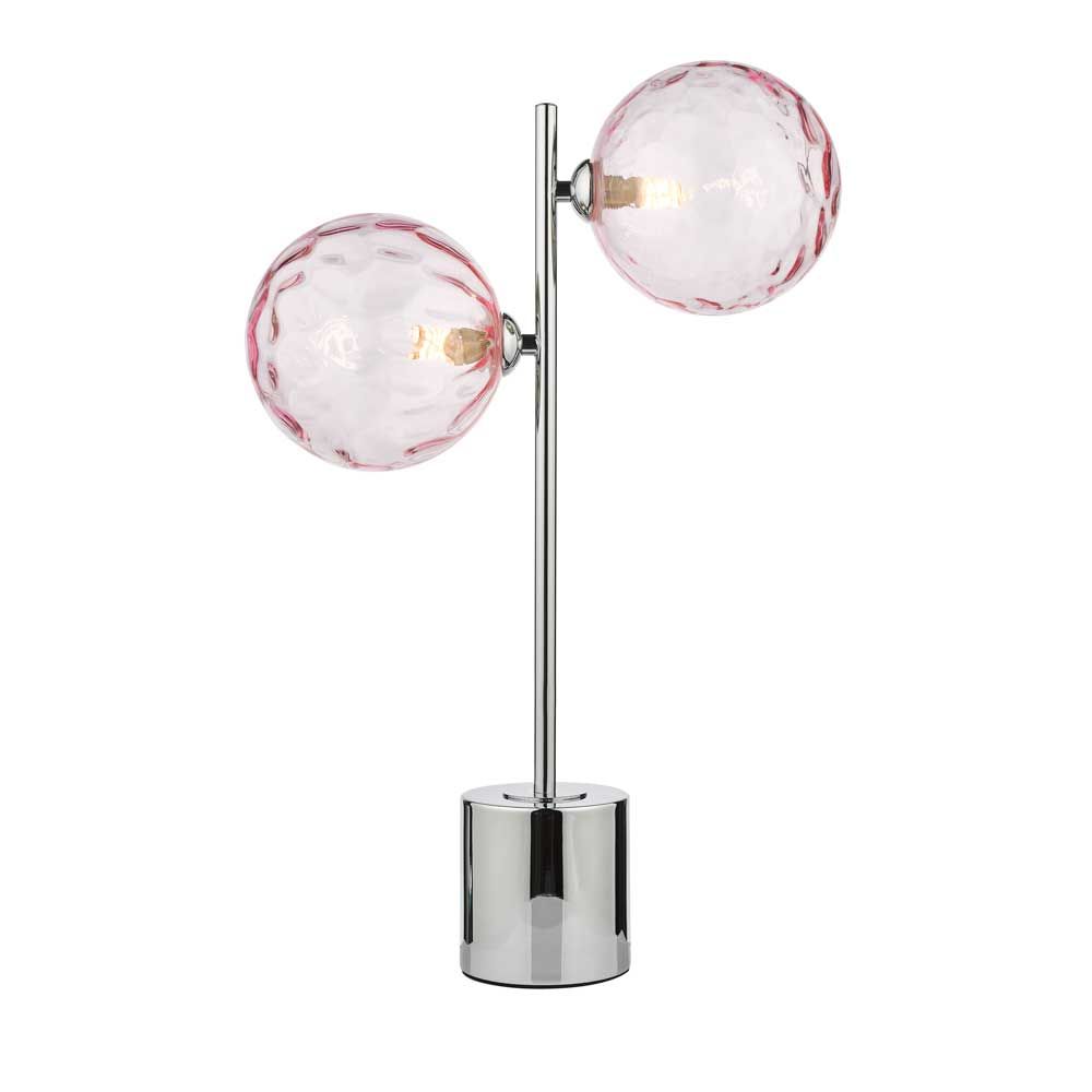Chilacayote 2 Light G9 Polished Chrome Table Lamp C/W Inline Switch C/W Pink Dimpled Glass Shades