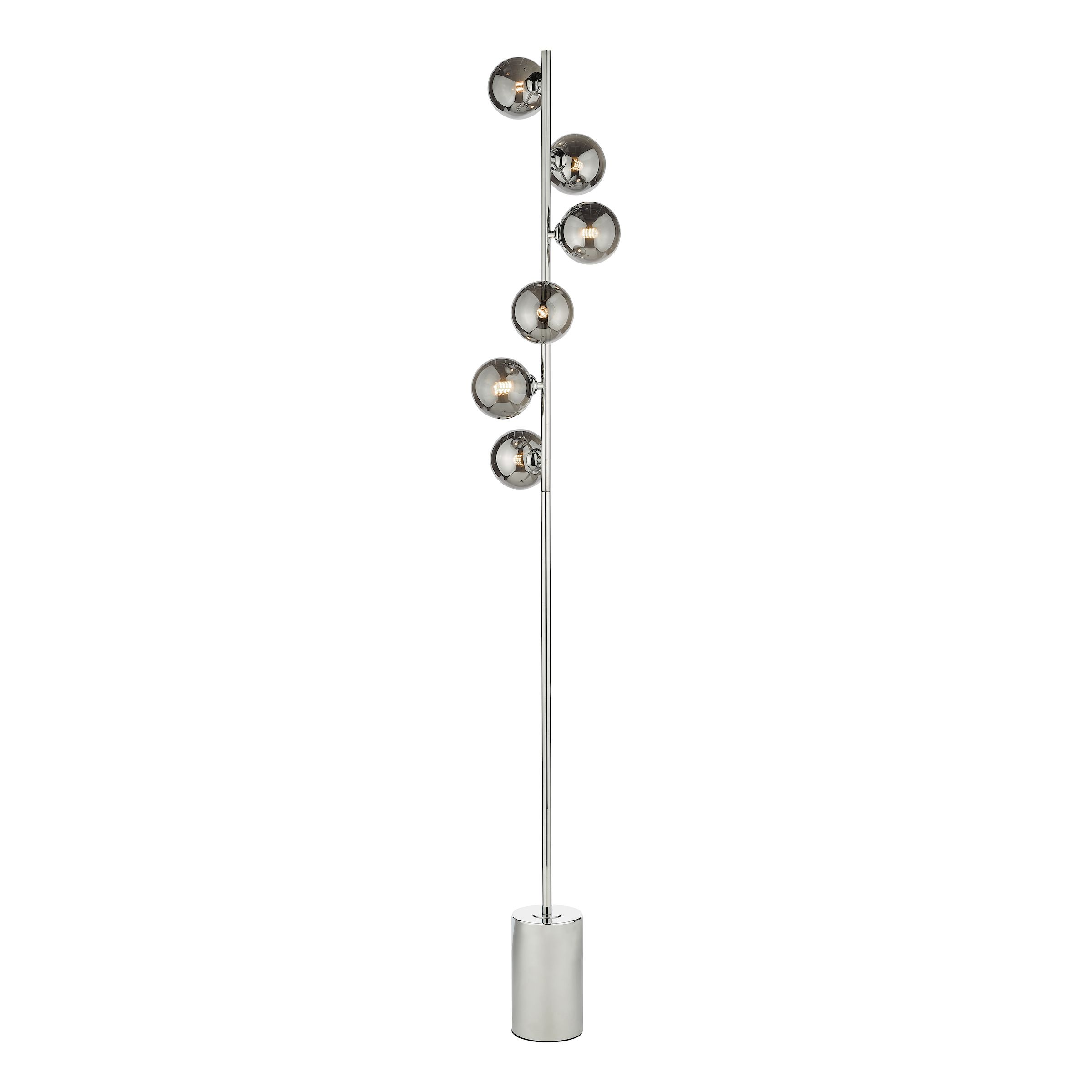 Chilacayote 6 Light G9 Polished Chrome Floor Lamp With Inline Foot Switch C/W Smoked Glass Shades