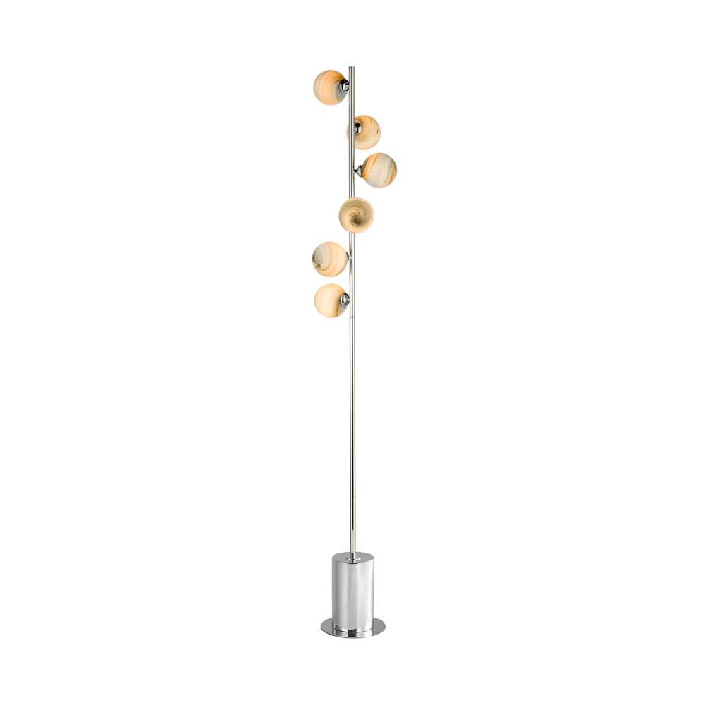 Chilacayote 6 Light G9 Polished Chrome Floor Lamp With Inline Foot Switch C/W Large Planet Style Glass Shades