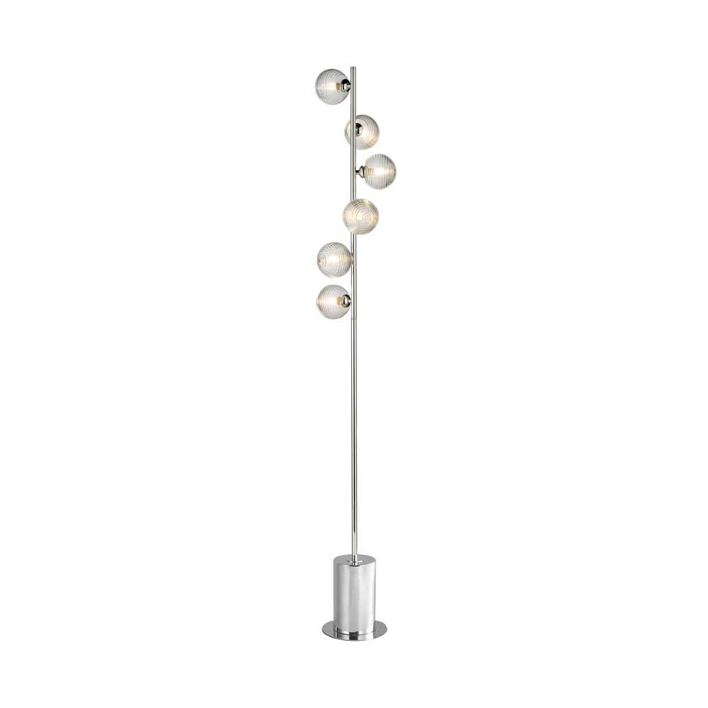 Chilacayote 6 Light G9 Polished Chrome Floor Lamp With Inline Foot Switch C/W Clear Closed Ribbed Glass Shades