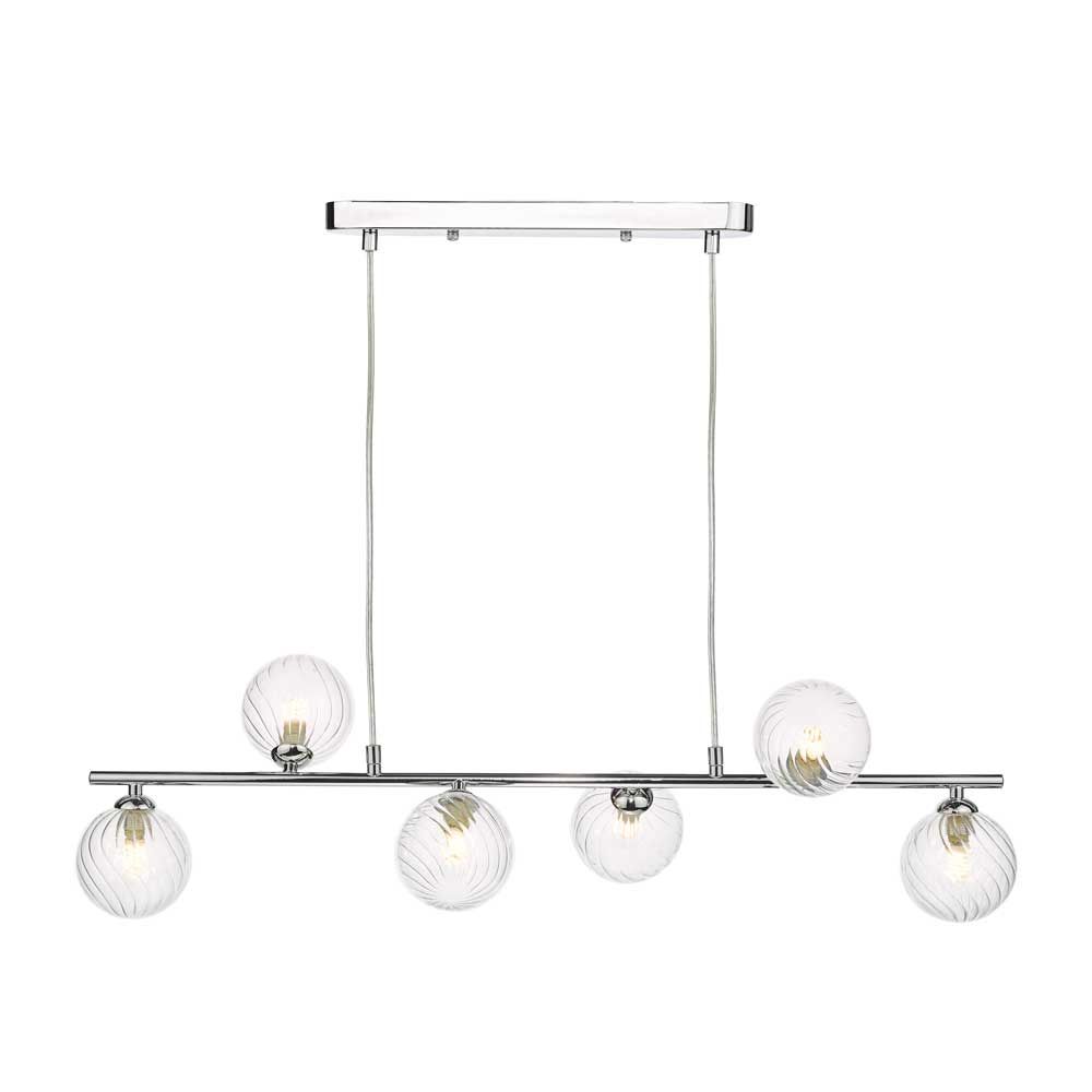 Chilacayote 6 Light G9 Polished Chrome Adjustable Linear Bar Pendant C/W Clear Twisted Style Closed Glass Shades