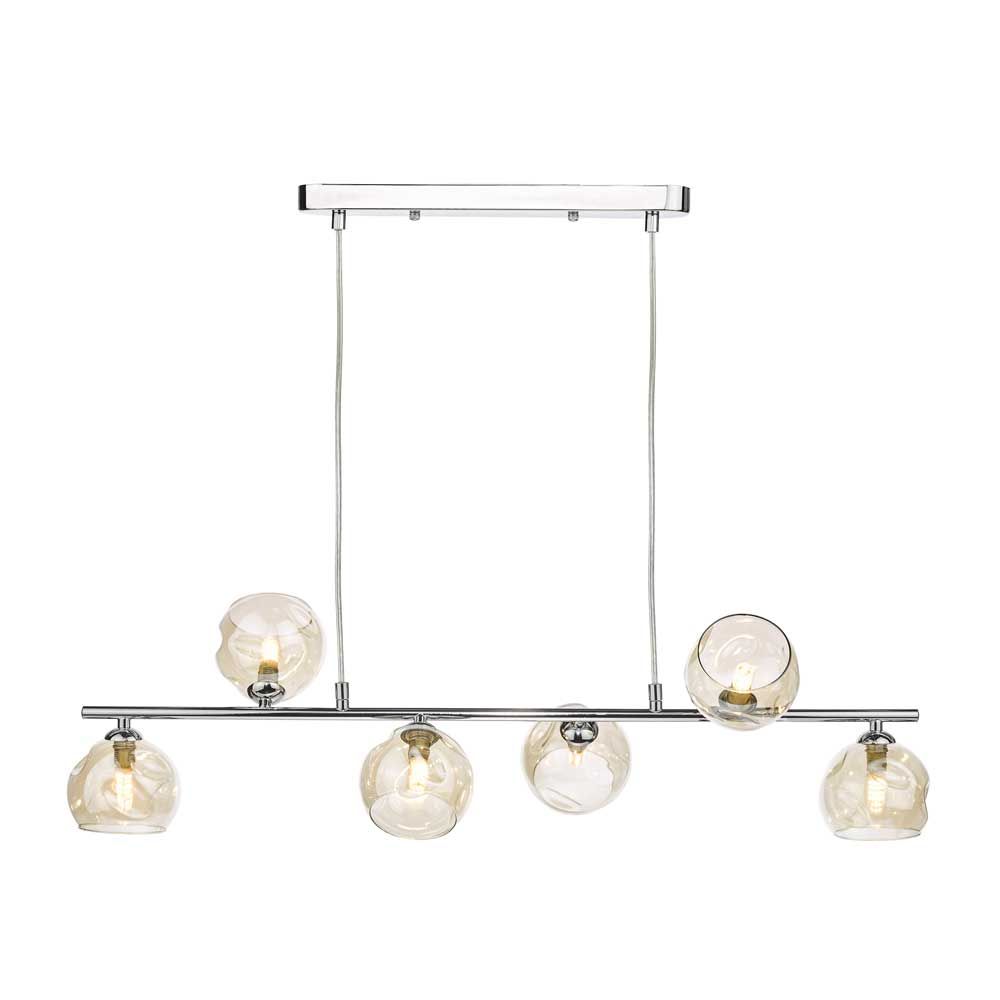 Chilacayote 6 Light G9 Polished Chrome Adjustable Linear Bar Pendant C/W Champagne Glass Shades