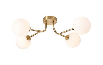 Vella Linear Semi Flush Ceiling, 4 Light G9, IP44, Brass Gold/Opal Round Segment Glass