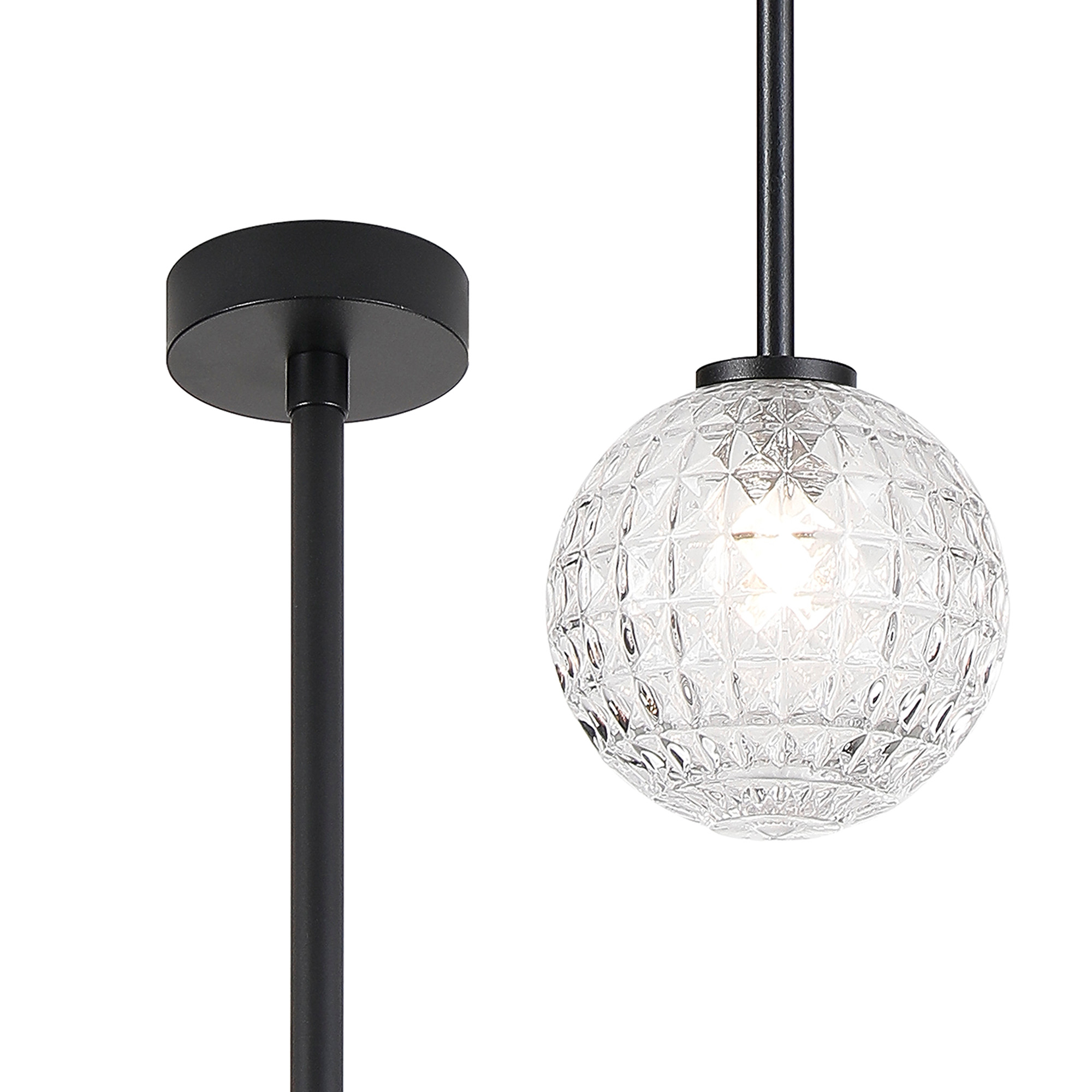 Vella 12cm Telescopic Pendant, 1 Light G9, IP44, Satin Black/Clear Cross Pattern Round Glass