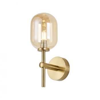 Vella Medium Arm Wall Light, 1 Light G9, IP44, Brass Gold/Amber Smooth Tubular Glass