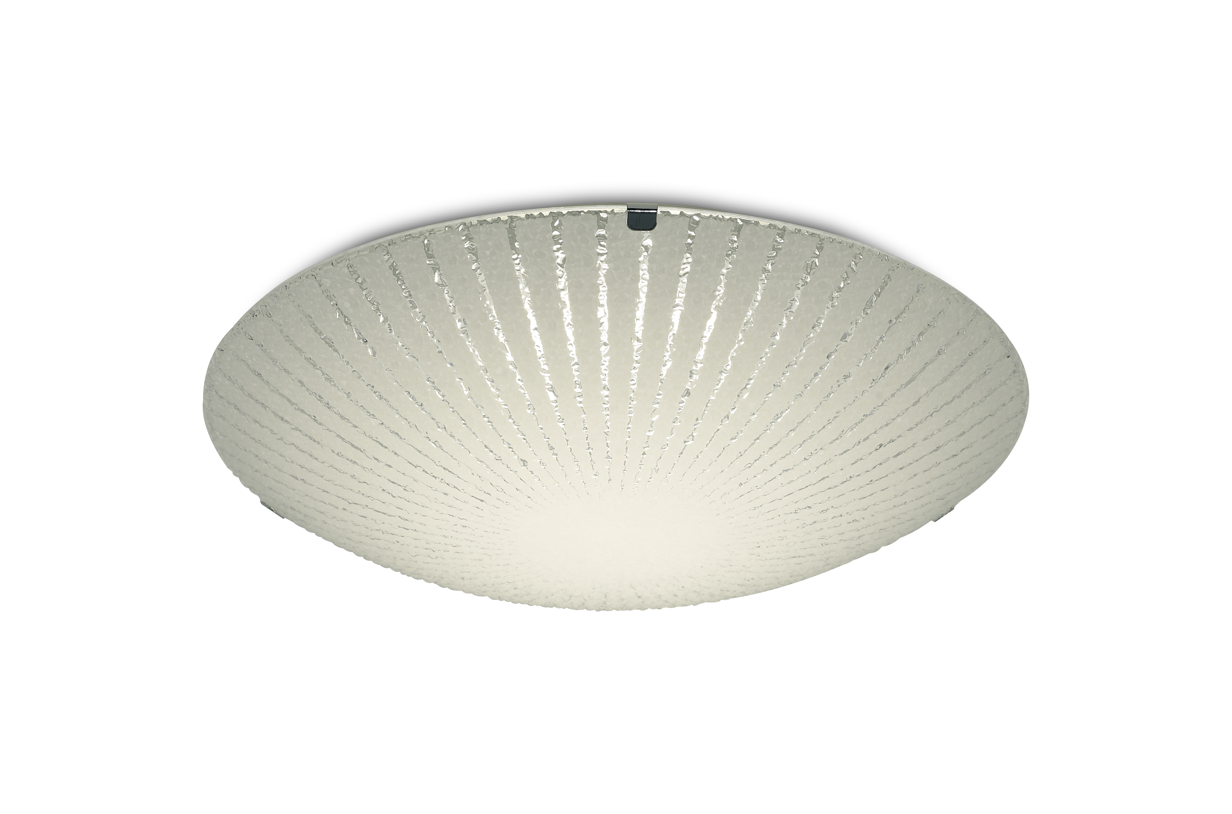 Tassa 12W LED Small Flush Ceiling Light, 30cm Round, 4000K 950lm CRI80, Sunray Pattern Glass With Polished Chrome Detail