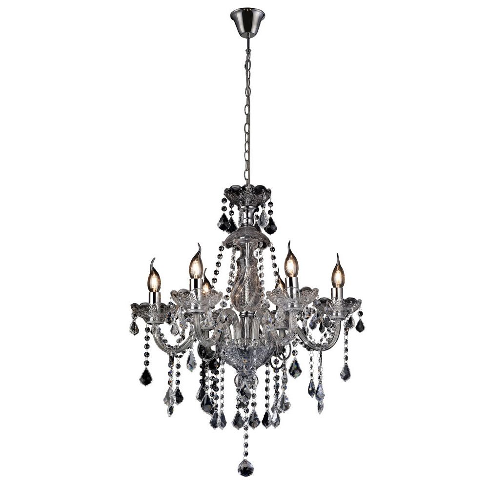 Tiana 60cm Pendant 6 Light E14 Polished Chrome/Glass/Crystal (Item is Not Suitable For Mail Order Sales, COLLECTION ONLY)