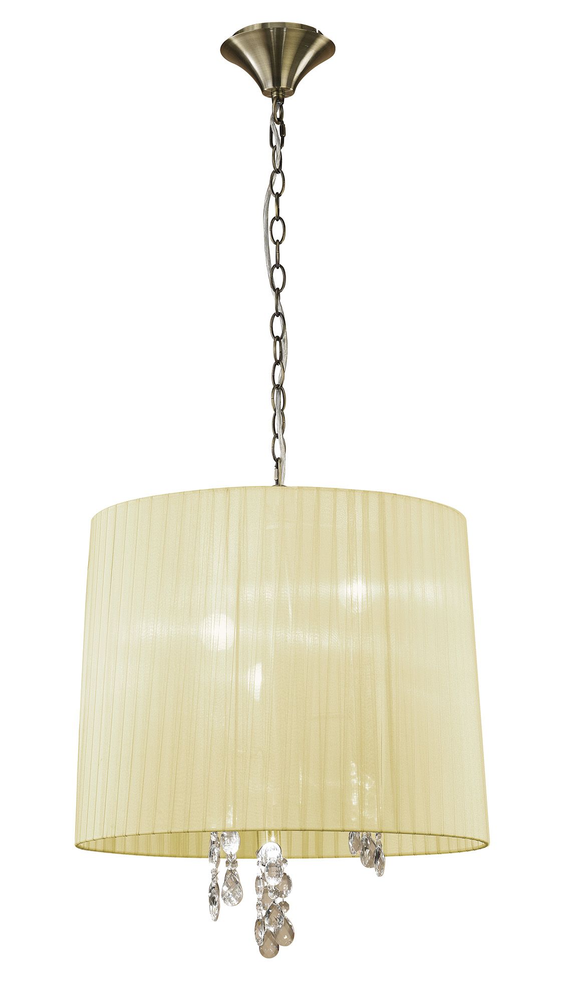 Tiffany 50cm Pendant 3+3 Light E14+G9, Antique Brass With Cream Shade & Clear Crystal