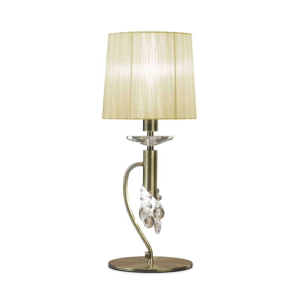 Tiffany Crystal Table Lamp 1+1 Light E14+G9, Antique Brass With Cream Shade & Clear Crystal