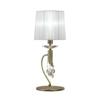 Tiffany Crystal Table Lamp 1+1 Light E14+G9, Antique Brass With White Shade & Clear Crystal
