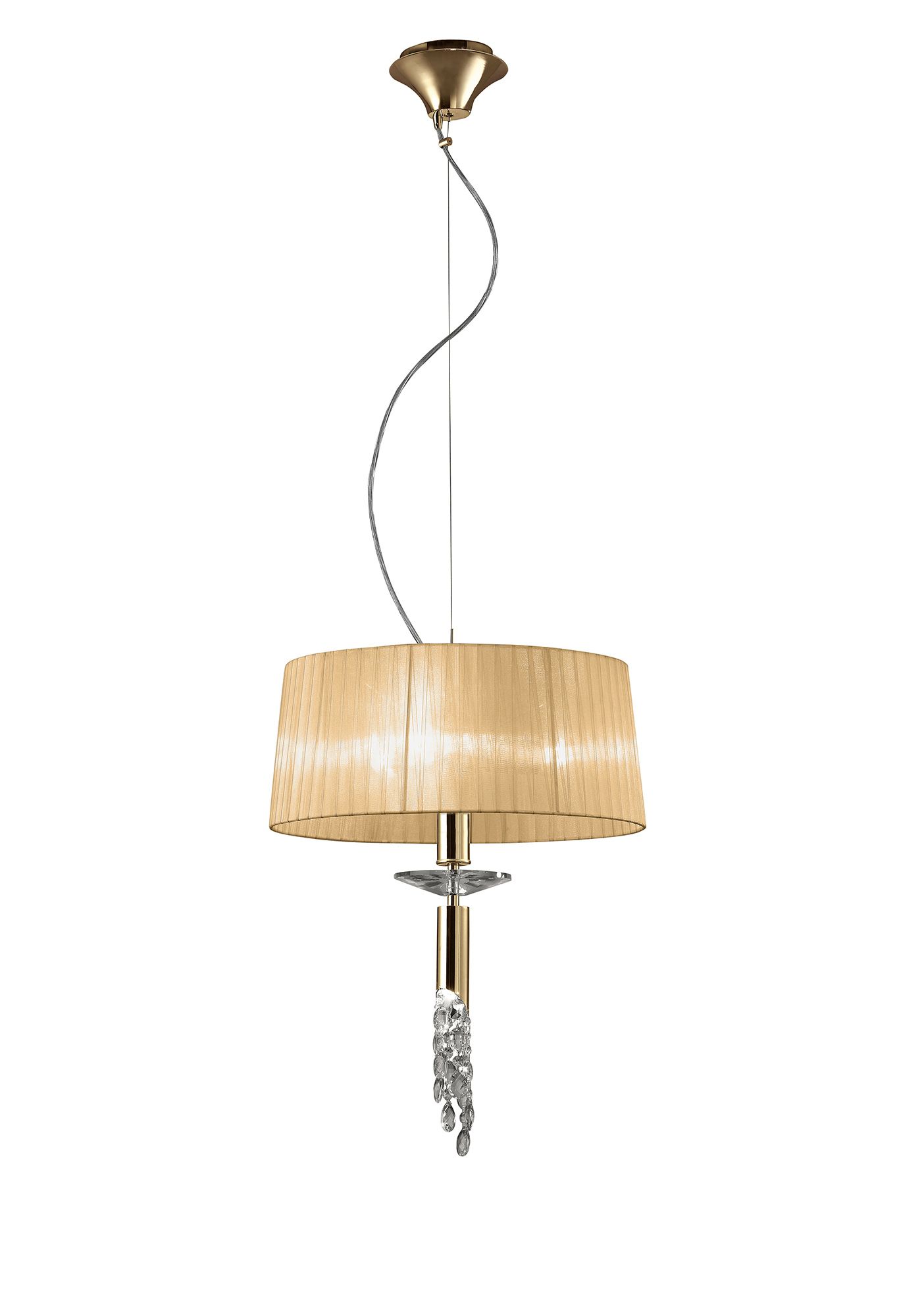 Tiffany 46cm Pendant 3+1 Light E27+G9, French Gold With Soft Bronze Shade & Clear Crystal
