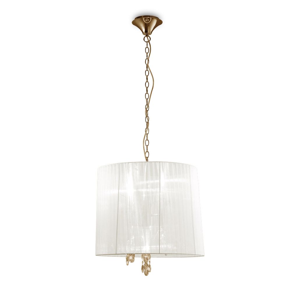 Tiffany 50cm Pendant 3+3 Light E14+G9, French Gold With White Shade & Clear Crystal