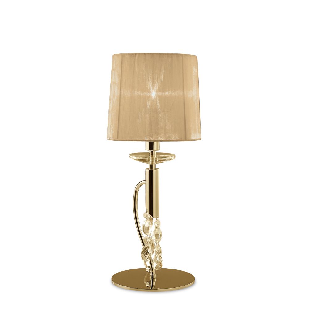 Tiffany Crystal Table Lamp 1+1 Light E14+G9, French Gold With Soft Bronze Shade & Clear Crystal