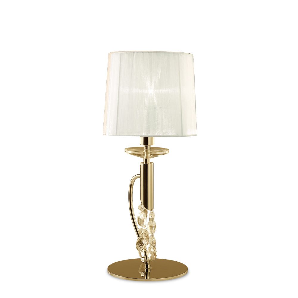 Tiffany Crystal Table Lamp 1+1 Light E14+G9, French Gold With White Shade & Clear Crystal