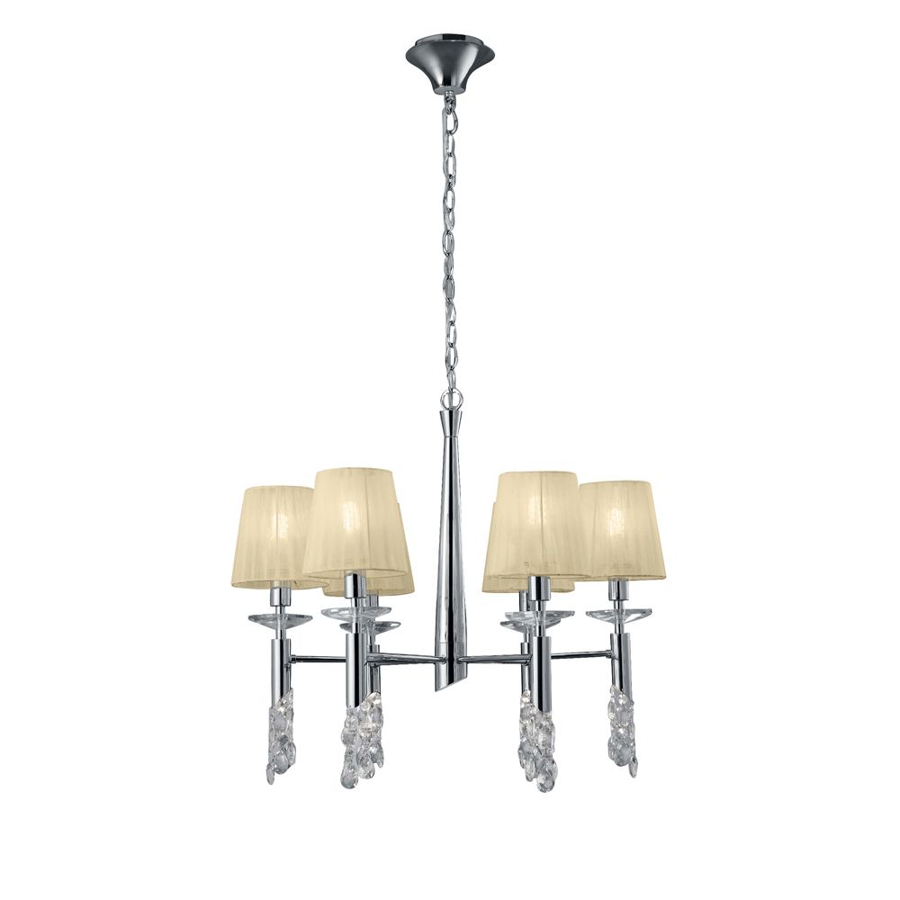 Tiffany 66cm Pendant 6+6 Light E14+G9, Polished Chrome With Cream Shades & Clear Crystal