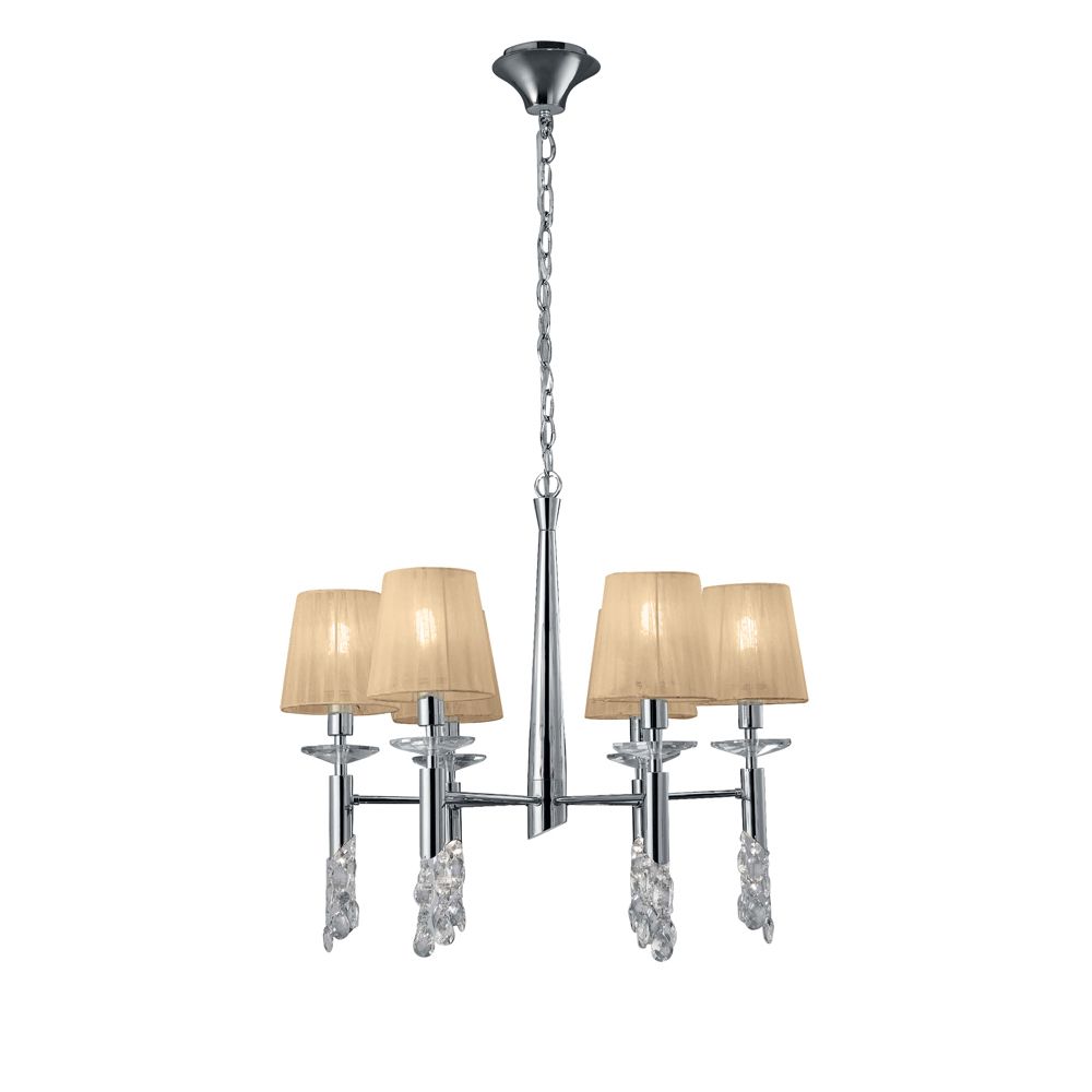 Tiffany 66cm Pendant 6+6 Light E14+G9, Polished Chrome With Soft Bronze Shades & Clear Crystal