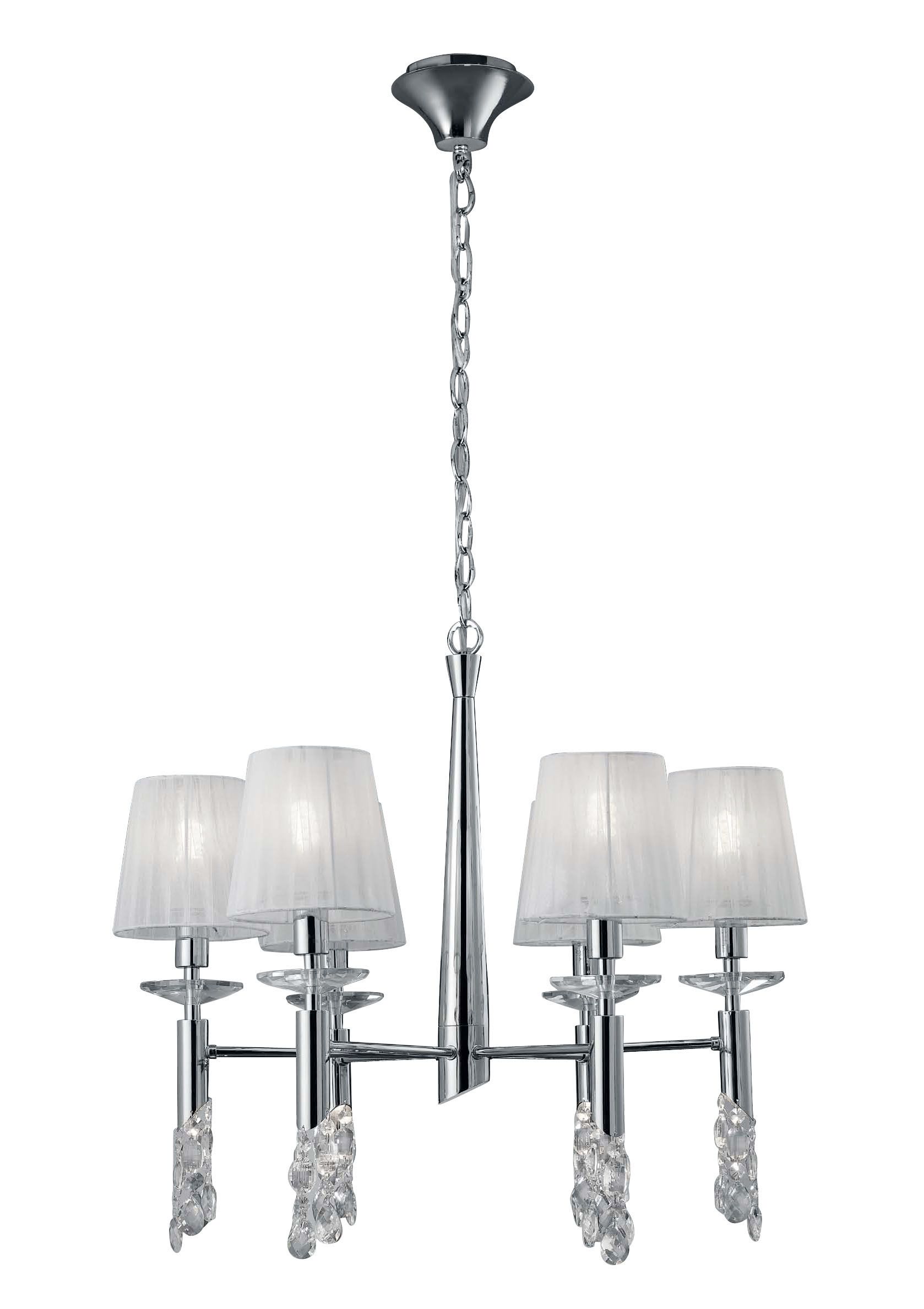 Tiffany 66cm Pendant 6+6 Light E14+G9, Polished Chrome With White Shades & Clear Crystal