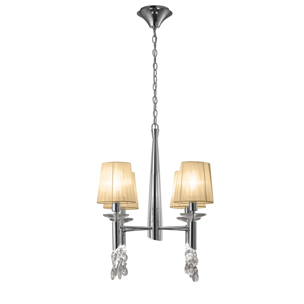 Tiffany 55cm Pendant 4+4 Light E14+G9, Polished Chrome With Soft Bronze Shades & Clear Crystal