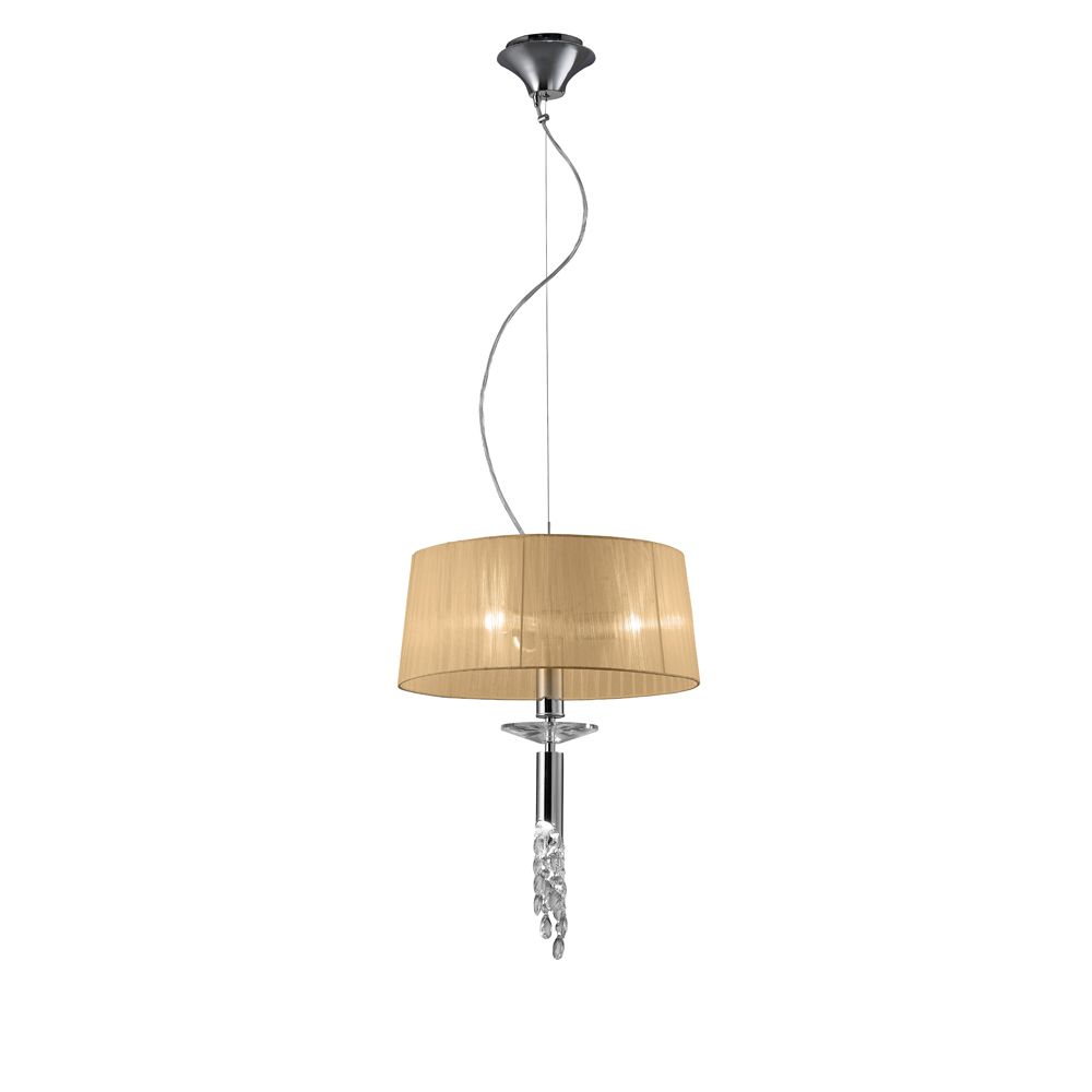 Tiffany 46cm Pendant 3+1 Light E27+G9, Polished Chrome With Soft Bronze Shade & Clear Crystal