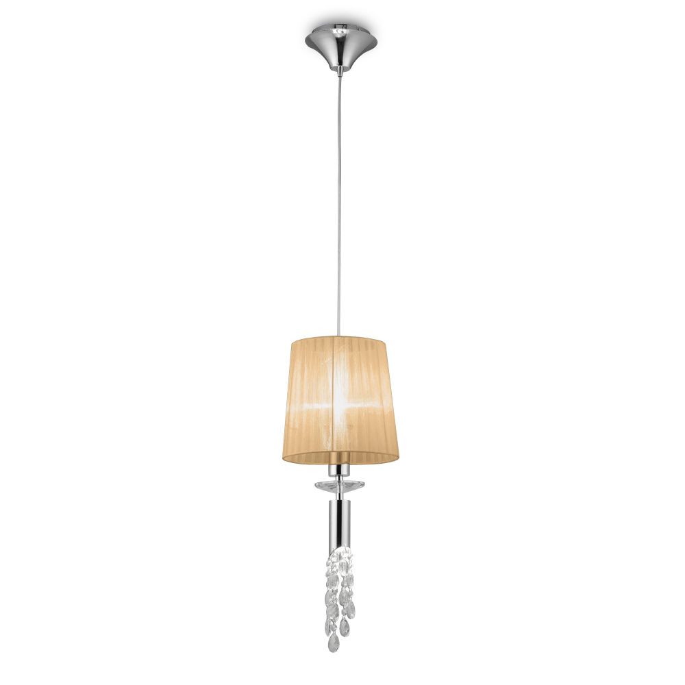 Tiffany Pendant 1+1 Light E27+G9, Polished Chrome With Soft Bronze Shade & Clear Crystal