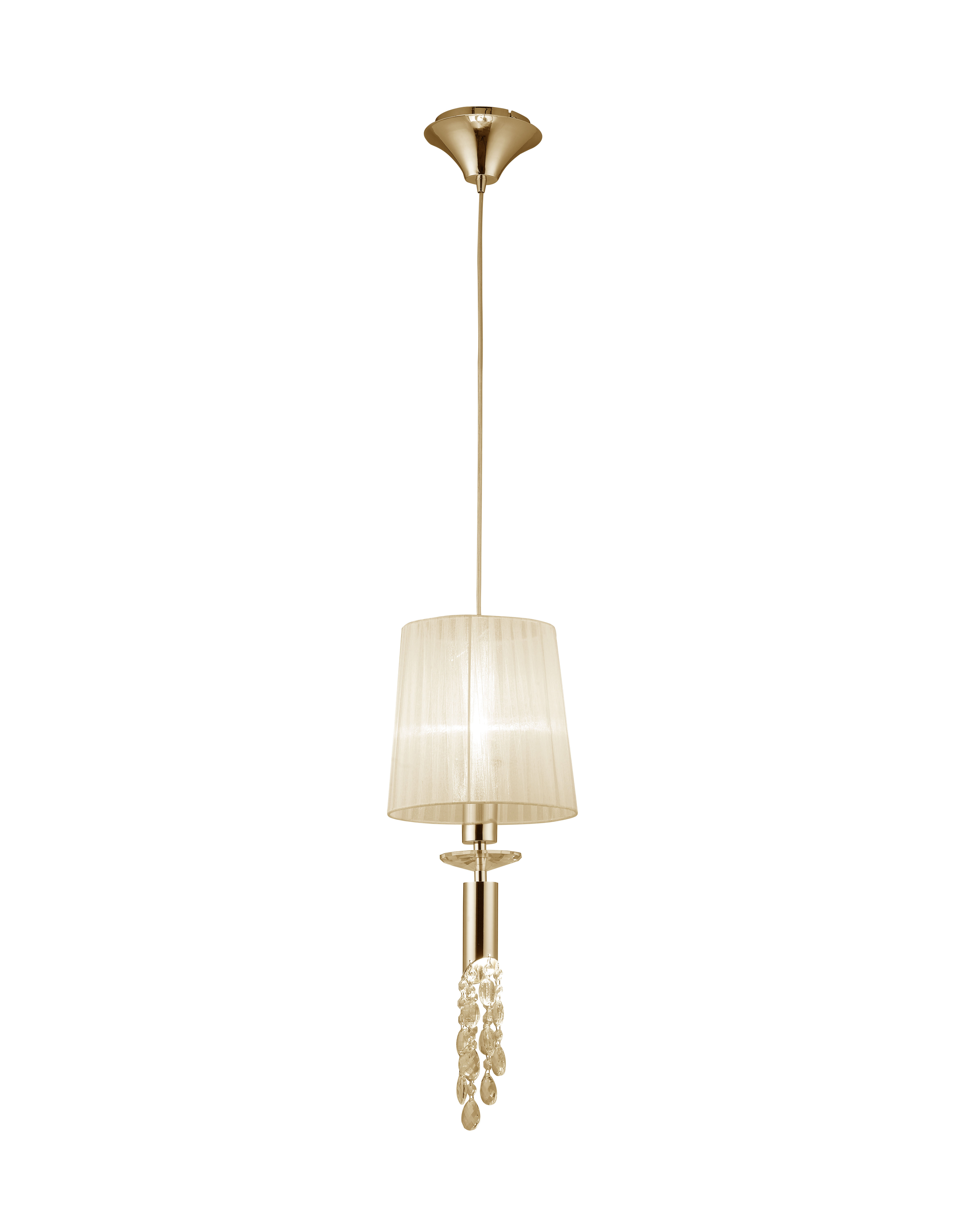 Tiffany 23cm Pendant 1+1 Light E27+G9, French Gold With Cream Shade & Clear Crystal