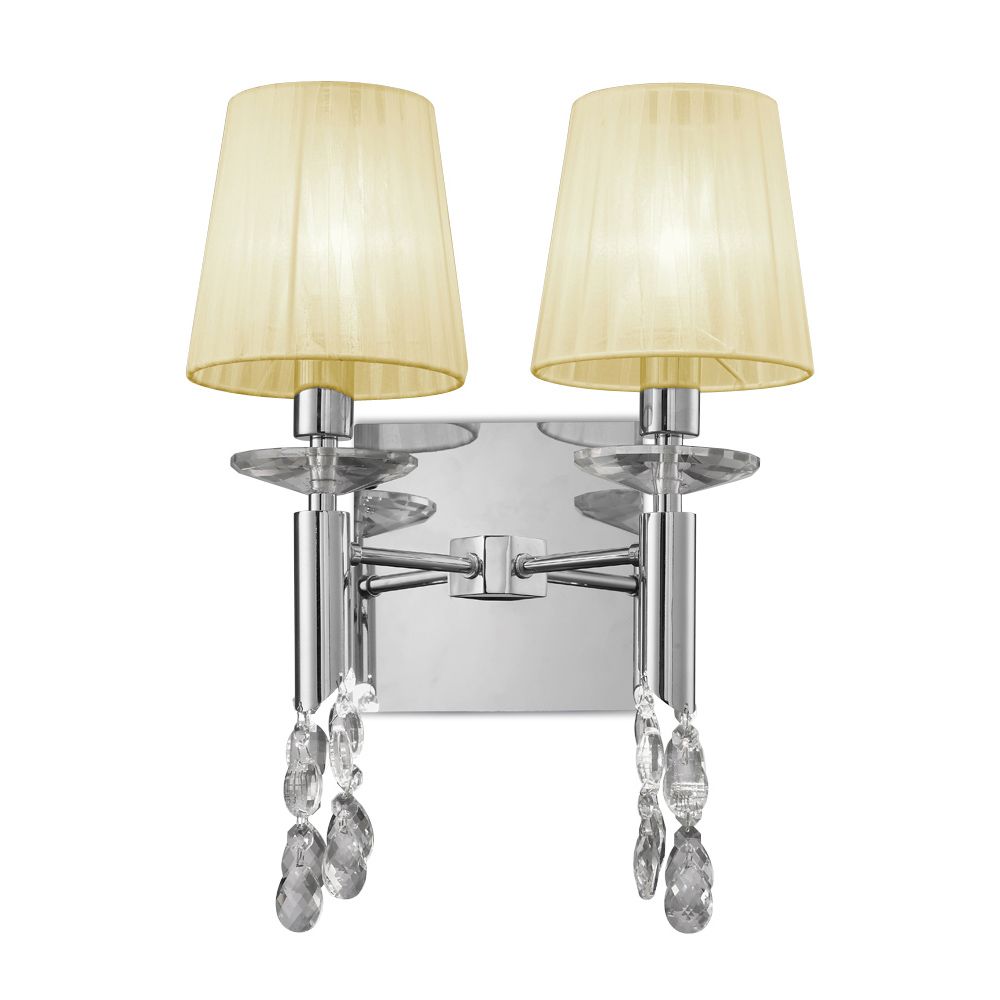 Tiffany Wall Lamp Switched 2+2 Light E14+G9, Polished Chrome With Cream Shades & Clear Crystal