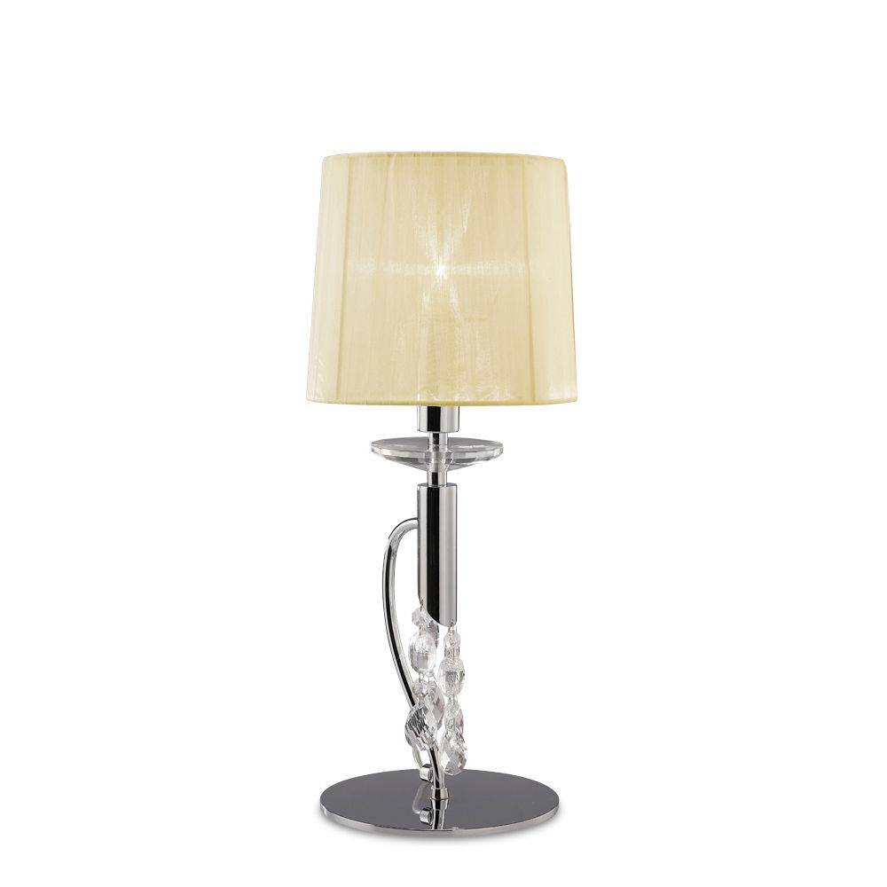 Tiffany Crystal Table Lamp 1+1 Light E14+G9, Polished Chrome With Cream Shade & Clear Crystal