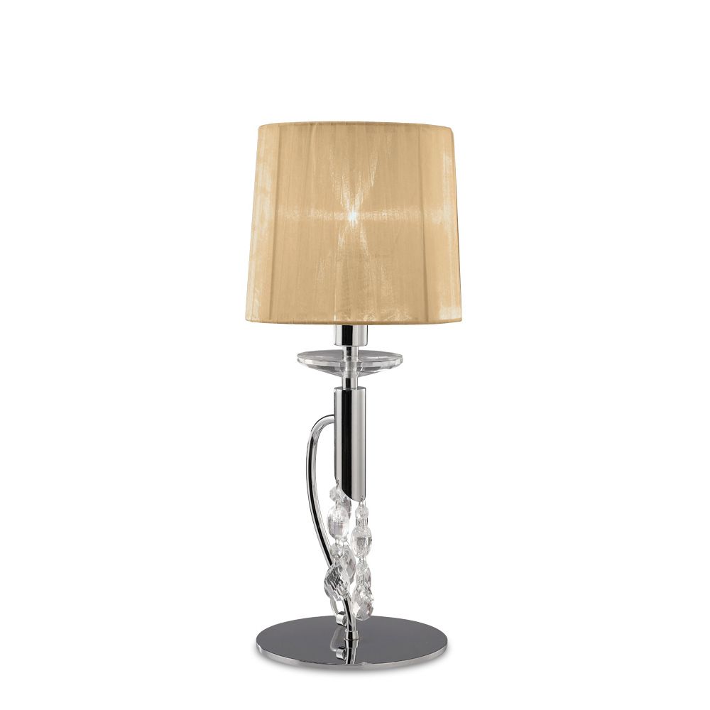 Tiffany Crystal Table Lamp 1+1 Light E14+G9, Polished Chrome With Soft Bronze Shade & Clear Crystal