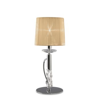 Tiffany Crystal Table Lamp 1+1 Light E14+G9, Polished Chrome With Soft Bronze Shade & Clear Crystal