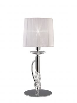 Tiffany Crystal Table Lamp 1+1 Light E14+G9, Polished Chrome With White Shade & Clear Crystal