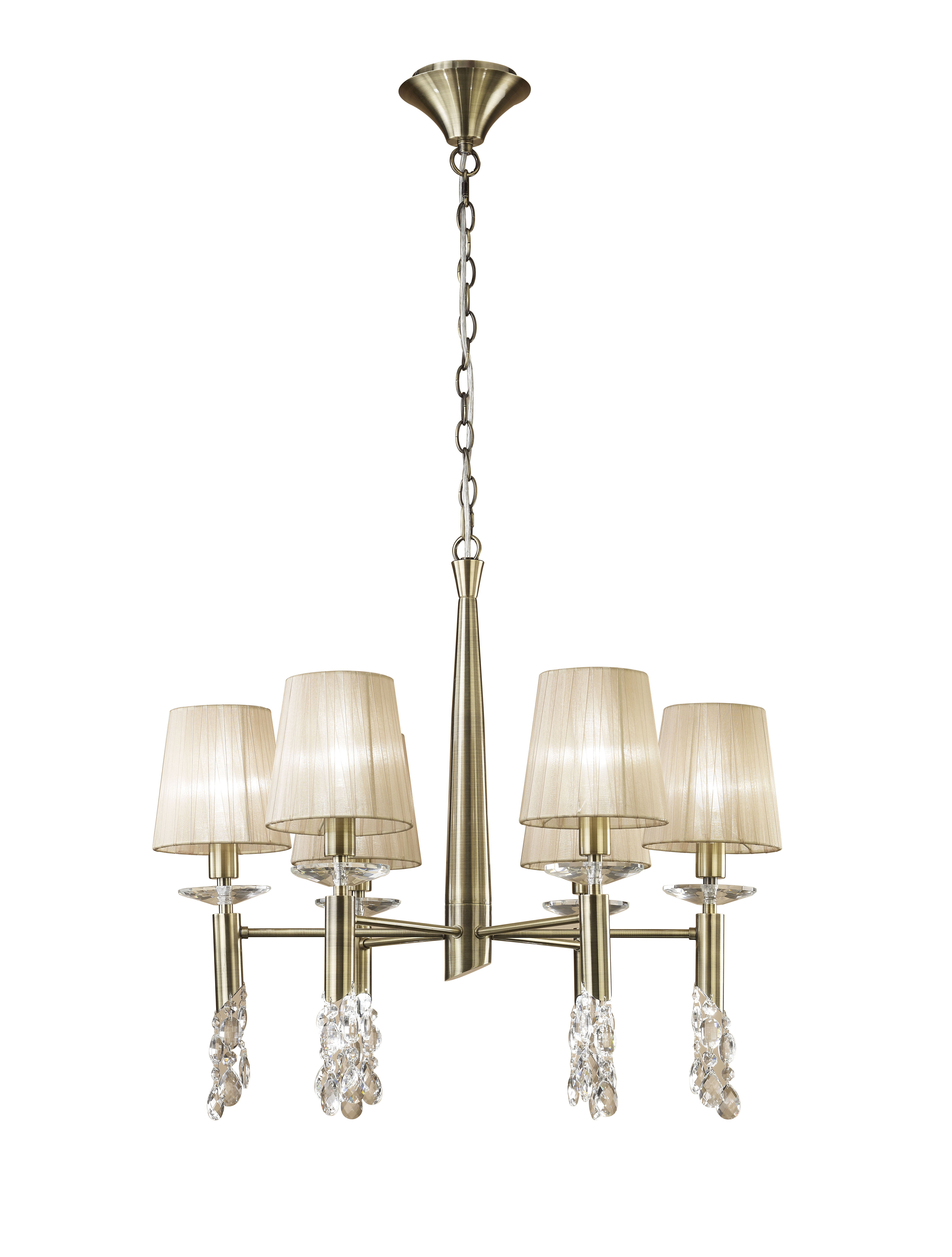 Tiffany 66cm Pendant 6+6 Light E14+G9, Antique Brass With Soft Bronze Shades & Clear Crystal