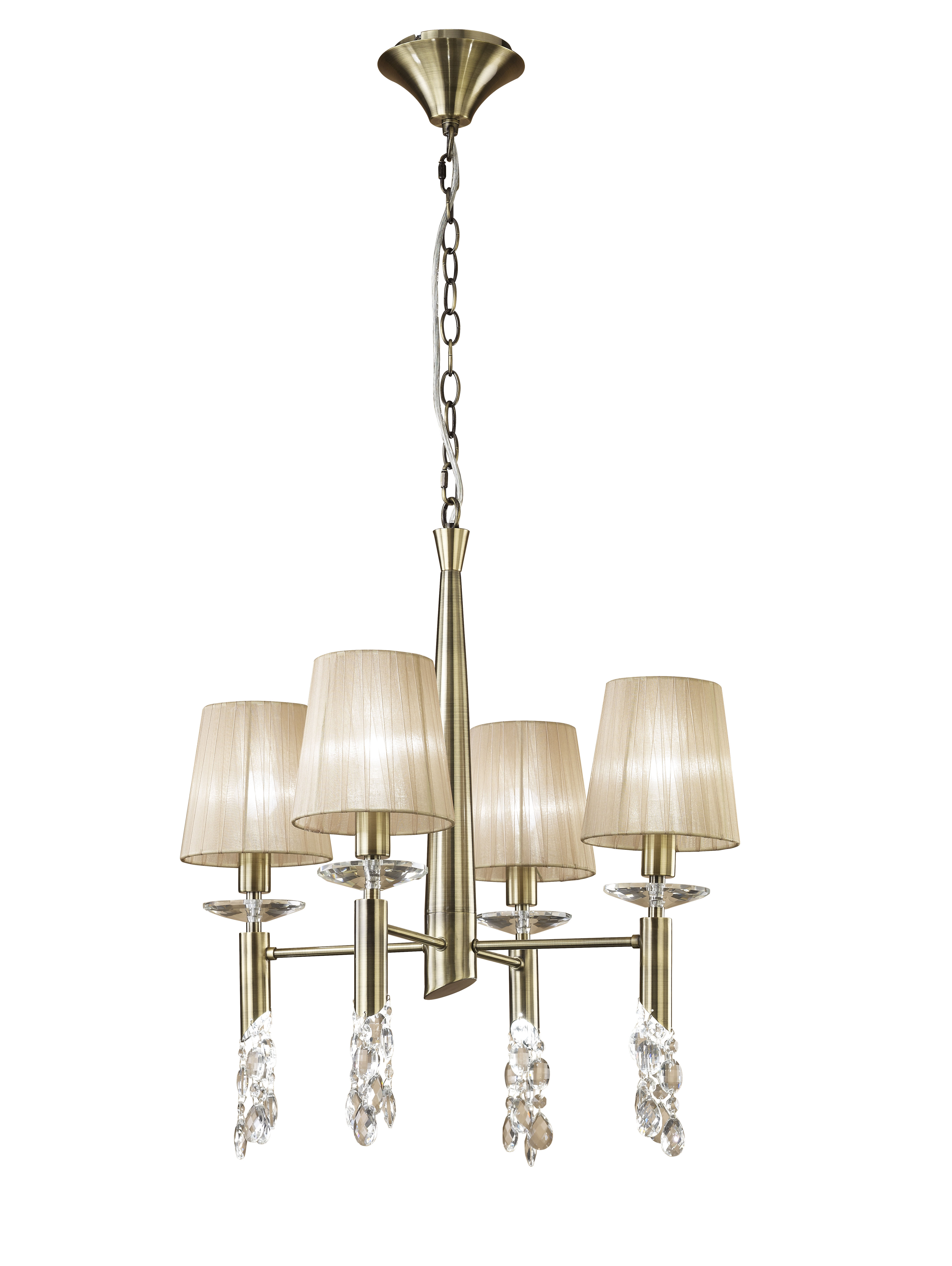 Tiffany 55cm Pendant 4+4 Light E14+G9, Antique Brass With Soft Bronze Shades & Clear Crystal