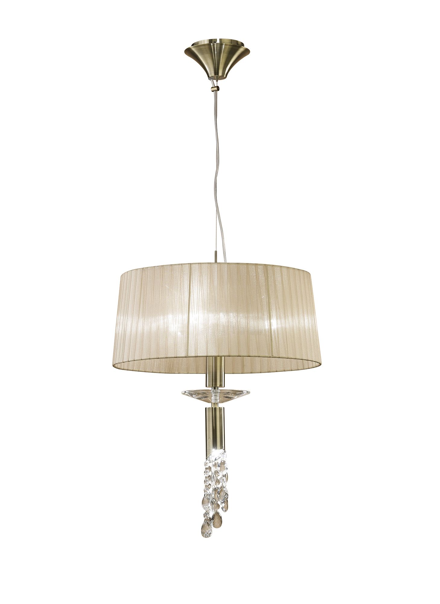 Tiffany 46cm Pendant 3+1 Light E27+G9, Antique Brass With Soft Bronze Shade & Clear Crystal