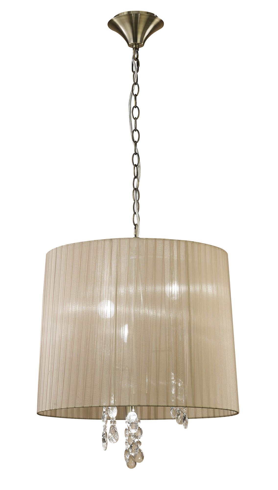 Tiffany 50cm Pendant 3+3 Light E14+G9, Antique Brass With Soft Bronze Shade & Clear Crystal