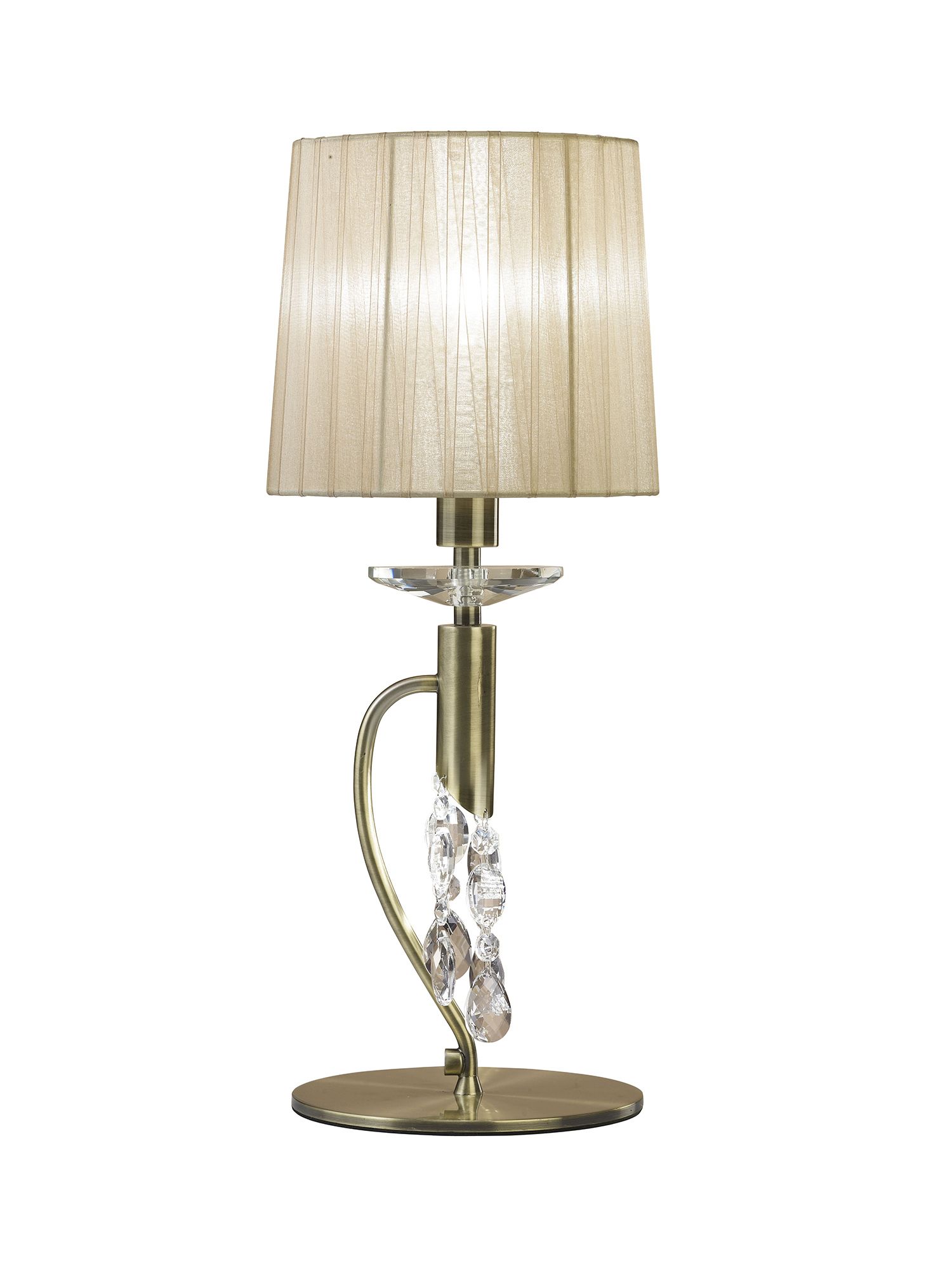 Tiffany Crystal Table Lamp 1+1 Light E14+G9, Antique Brass With Soft Bronze Shade & Clear Crystal