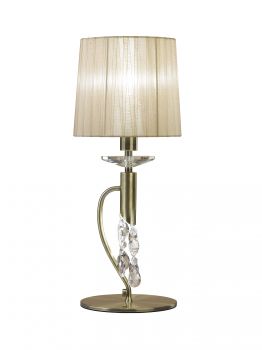 Tiffany Crystal Table Lamp 1+1 Light E14+G9, Antique Brass With Soft Bronze Shade & Clear Crystal